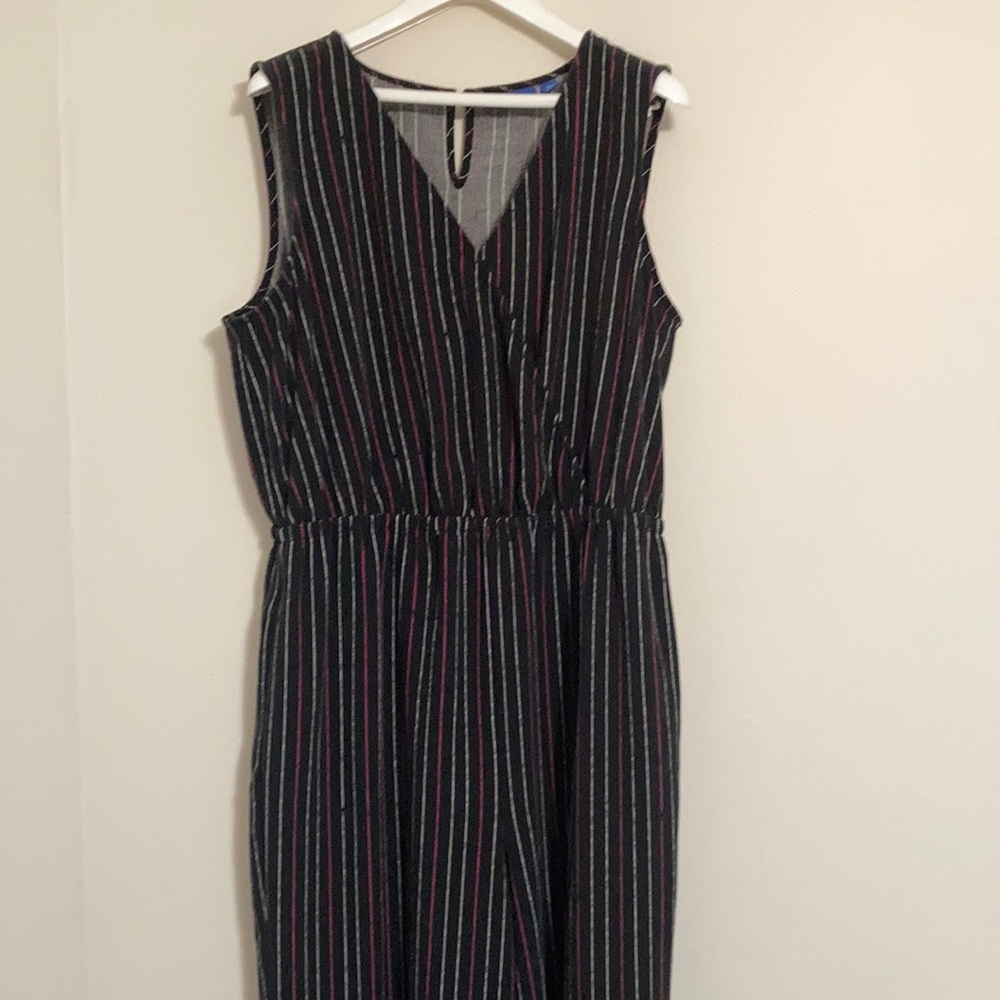 Apt. 9 Black, Pink and White Pinstriped Jumpsuit, sleeveless w/ v-neck